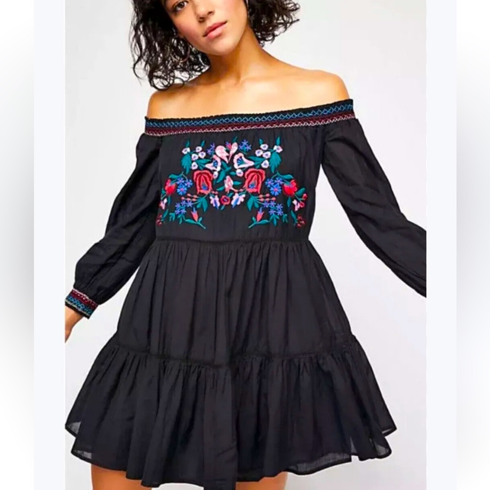 Free People Sunbeams Embroidered Mini Dress (S)